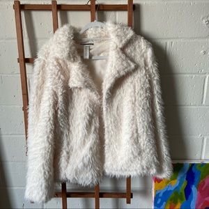 Oversized Cream Faux Fur Fluffy Jacket